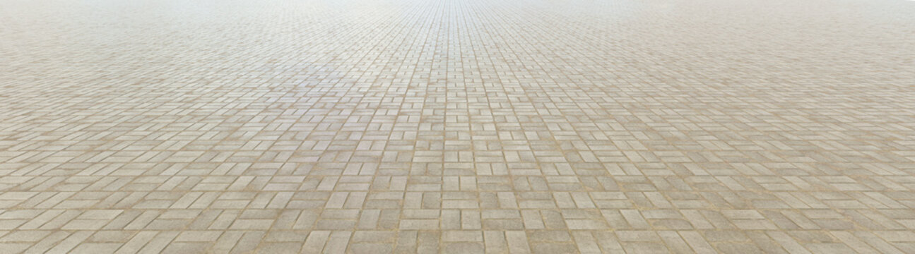 Perspective concrete block pavement. City sidewalk block or the pattern of stone block paving. Empty floor in perspective view