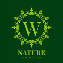 letter W nature border wreath initial logo for boutique spa and beauty wellness
