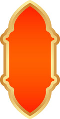 Ramadan golden frame. Islamic window shape. Arabic arch. Muslim vintage border for design with red background. Indian decoration in oriental style.