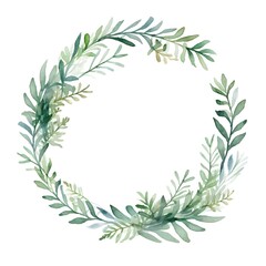 Watercolor winter greenery wreath illustration, transparent background. Christmas border, round frame, holiday card template. Generative AI