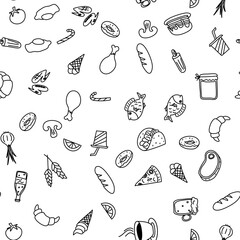 Vector seamless pattern with food doodles.