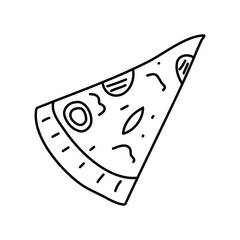 Doodle picture of a slice of pizza. Hand drawn vector illustration.