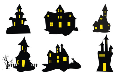 haunted house silhouette collection. scary halloween house bundle set.