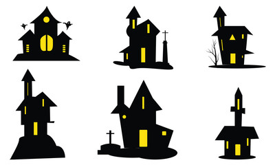 haunted house silhouette collection. scary halloween house bundle set.