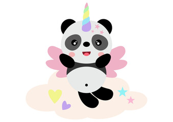 Naklejka premium Unicorn panda with wings flying