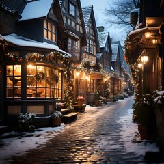 Beautiful winter street at night in Strasbourg, Alsace, France