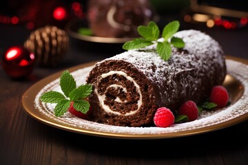 Delicious Christmas log cake