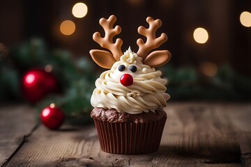 Cute Christmas cupcake - obrazy, fototapety, plakaty