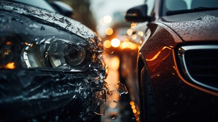 A Close-Up View of a Two-Car Collision. - obrazy, fototapety, plakaty
