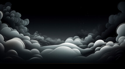 Abstract cartoon black background with clouds of smoke.