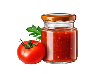 tomato sauce in glass jar isolated on transparent background