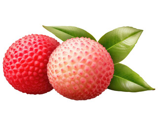 lychee with leaves   isolated  on transparent background