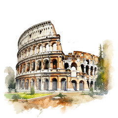 Fototapeta na wymiar Watercolor Rome, single, transparent or white background PNG. AI generated illustration