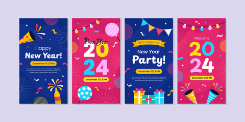 New Year Celebration Stories Banner set Collection Set. Able to use as Promotion Sale for Social media Template advertising