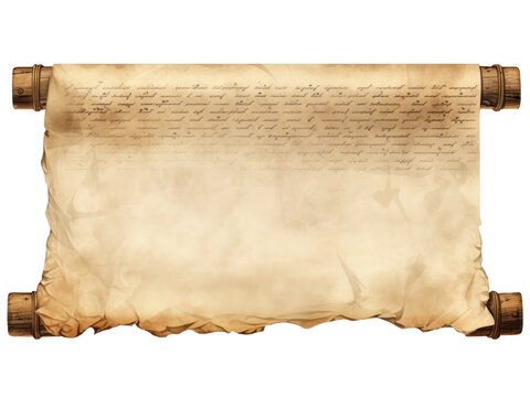 Old mediaeval paper sheet, parchment scroll isolated on transparent background 