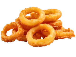 Pile of fried onion rings isolated on transparent background 