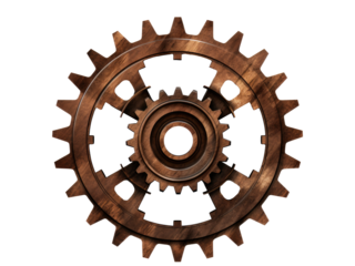 Rusty old cog wheel isolated on transparent background 