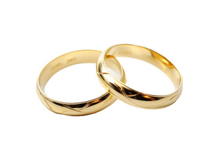 Golden wedding rings isolated on transparent white background