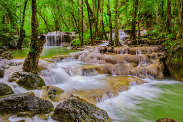 Erawan Waterfall Thailand, is a beautiful deep forest waterfall in Thailand. Erawan Waterfall in National Park Kachanaburi