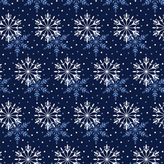 Falling snowflakes on a blue background. Seamless snowfall pattern. Winter design for prints. Pattern in panel samples.