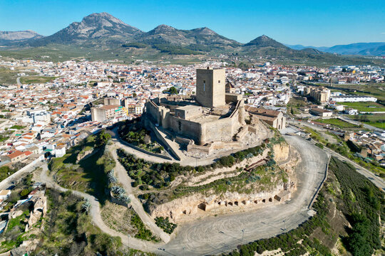 Aerial view of Alcaudete castle, Andalusia, Spain.