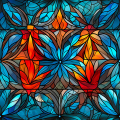 Seamless pattern of stained-glass art, for use in graphics.