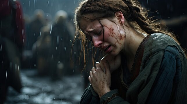 women cry hysterically at war scenes