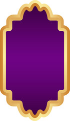 Ramadan golden frame. Islamic window shape. Arabic arch. Muslim vintage border for design with purple background. Indian decoration in oriental style.