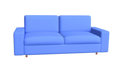 3D cartoon blue sofa in minimalist style isolated on white background. 3d rendering