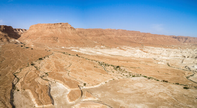 Aerial view of mountains in the desert, Masada, Judaean Desert, Israel.