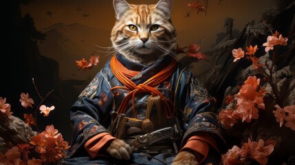 Fototapeta na wymiar cat in a samurai costume