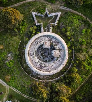 Aerial view of Fort Giorgio, an Austro Hungarian construction ruins in Pula downtown, Istria, Croatia.