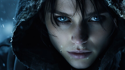 Creepy portrait of a vampire woman with an ice cold look