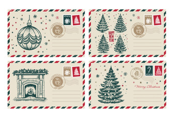 Christmas mail, postcard, hand drawn illustration.	
 - obrazy, fototapety, plakaty