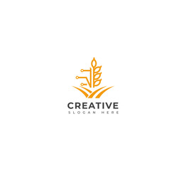 Wheat, Grain tech, Agriculture tech logo, Leaf agri tech logo vector Agriculture Logo Template Design.