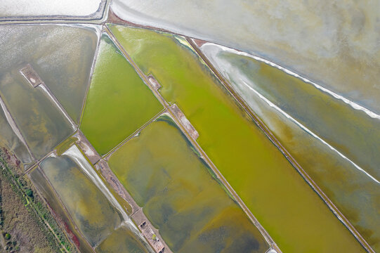 Aerial Drone Abstract View of Salt Pans, Lake Atanasovsko, Burgas Province, Bulgaria.