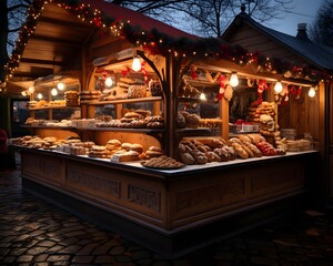 Christmas market in Krakow, Poland. Traditional christmas market with fresh pastries and sweets.