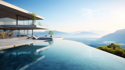 Fototapeta premium Luxury swimming pool near beach front. villa in the mountains of tropical island