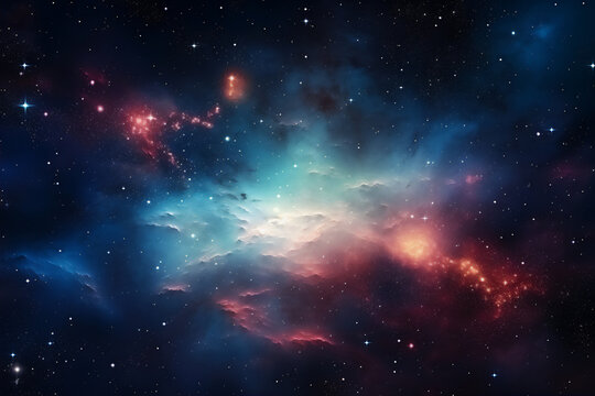 universe landscape full of shining and glowing stars and colorful nebula, hyper realistic, dramatic light and shadows, 