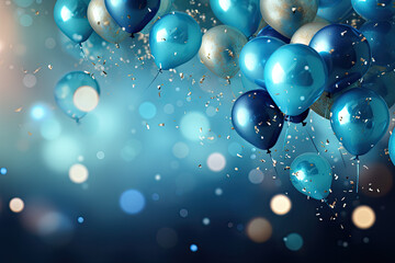 Celebration background with beautifully arranged blue balloons