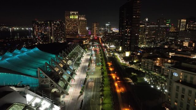 City Night At San Diego In California United States. Megalopolis Downtown Cityscape. Business Travel. City Night At San Diego In California United States. 