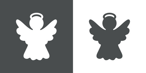 Tiempo de Navidad. Logo con silueta ángel de Navidad con alas y halo para su uso en invitaciones y felicitaciones - obrazy, fototapety, plakaty
