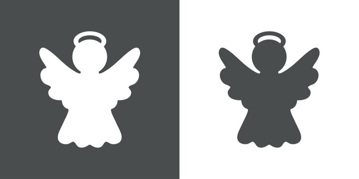 Tiempo de Navidad. Logo con silueta ángel de Navidad con alas y halo para su uso en invitaciones y felicitaciones