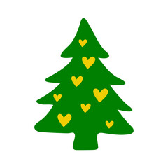 Tiempo de Navidad. Logo con silueta de árbol de navidad tipo pino o abeto con corazones para su uso en invitaciones y felicitaciones