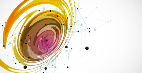Abstract background of water waves with plexus effect. Handmade vector art.