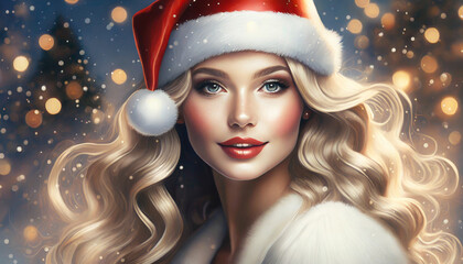 christmas girl in santa hat