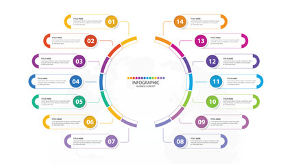Infographic with 14 steps, process or options.