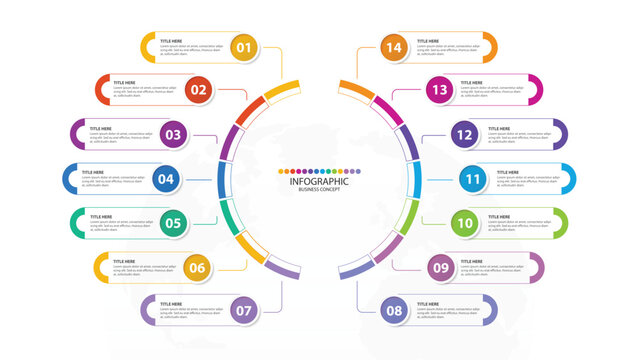Infographic with 14 steps, process or options.