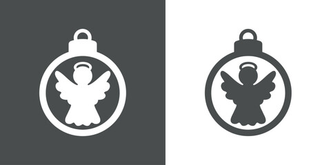Tiempo de Navidad. Logo con silueta de bola de navidad con ángel con alas y halo para su uso en invitaciones y felicitaciones - obrazy, fototapety, plakaty