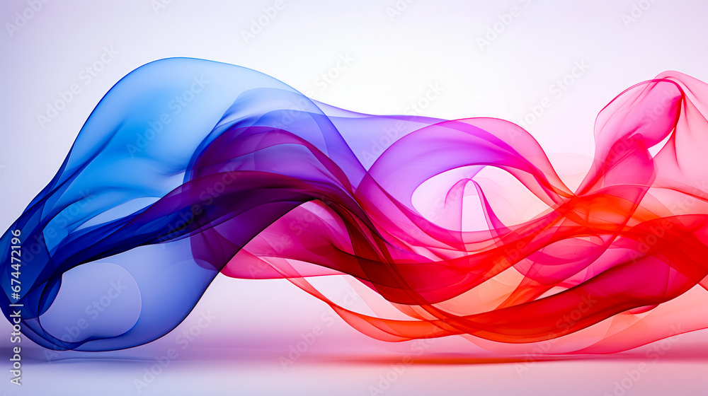 Wall mural red and blue wave of smoke on white background.